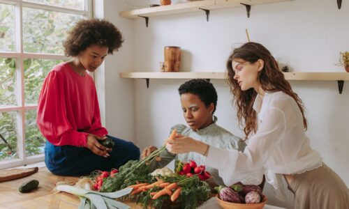 a group of friends have a conversation