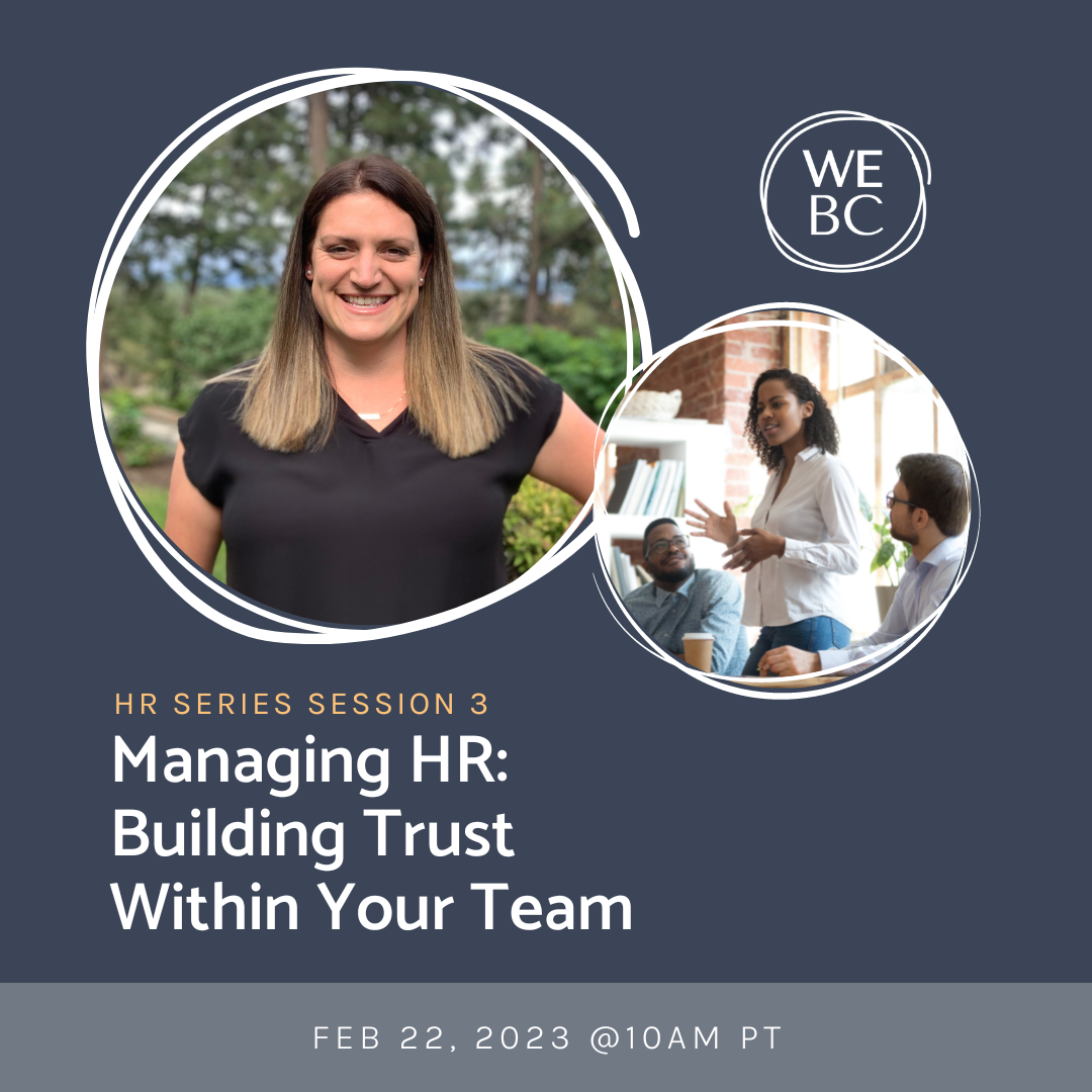 Series info, facilitator headshot and an image of a woman standing and speaking to 2 men sitting on both sides